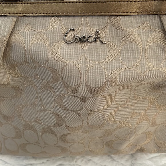 Coach F17724 Gallery Lurex Metallic Gold Khaki Tote Shoulder Bag $298 - Picture 2 of 7